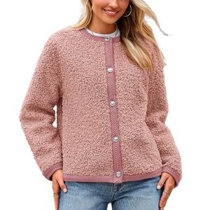 Button-Front Teddy Jacket in Dusty Pink